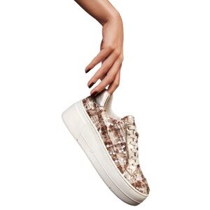 Dune London Episode 331 Beige Fabric Sequin Chunky Platform FlatForm Sneakers 10